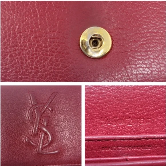 Saint Laurent Red Leather Long Wallet with Embossed YSL Logo - Picture 4 of 7
